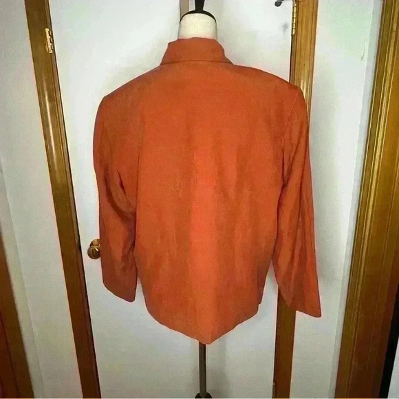 Coldwater Creek Long Sleeve Button Down Silk Linen Jacket Women 16 Orange Career - Picture 4 of 7